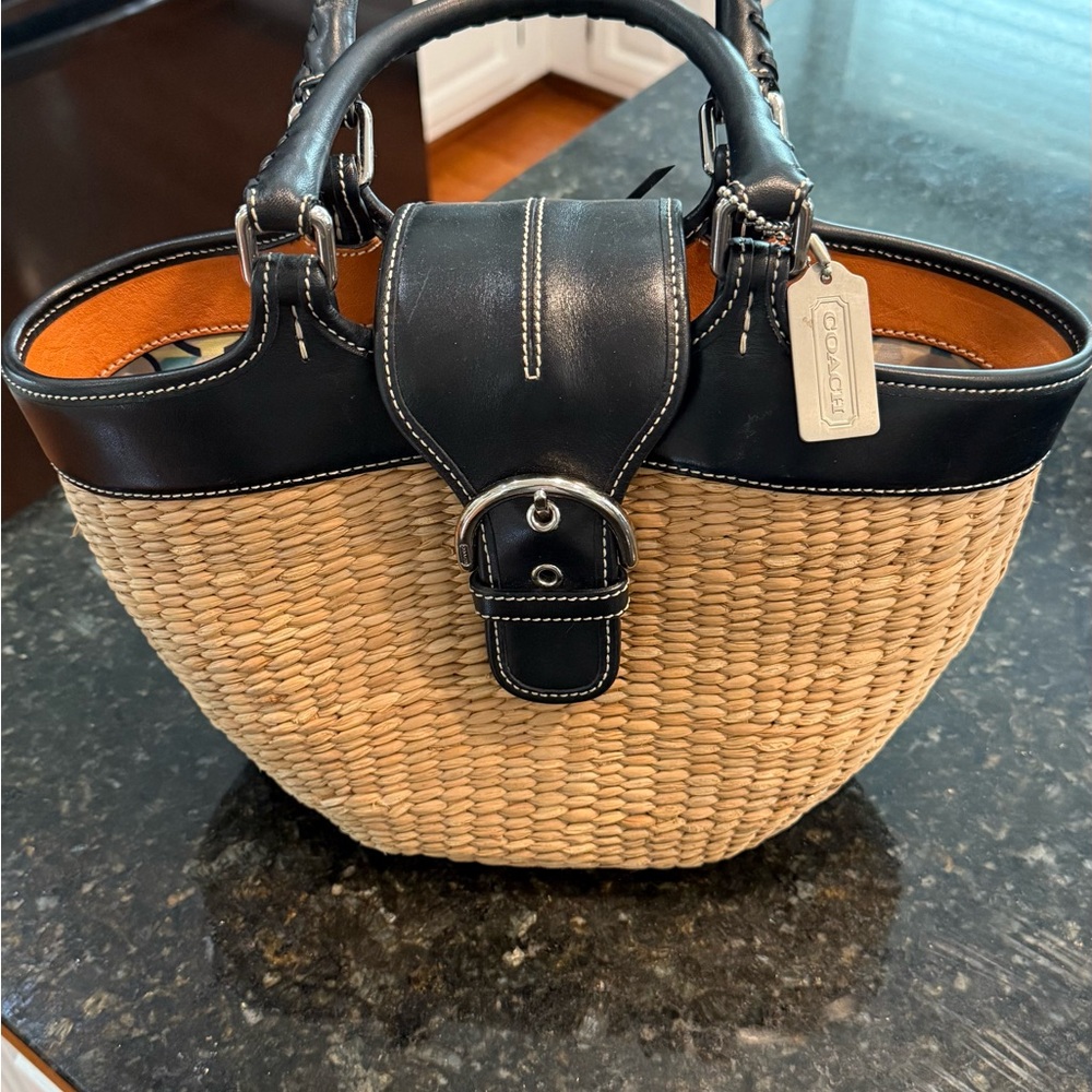 Coach Black and Tan Woven Tote Bag